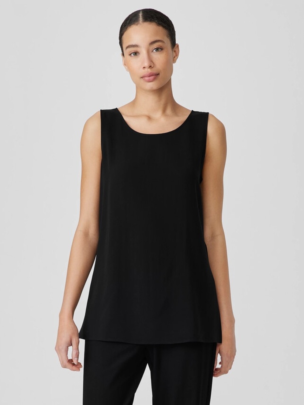Silk Georgette Crepe Ballet Neck Long Tank S